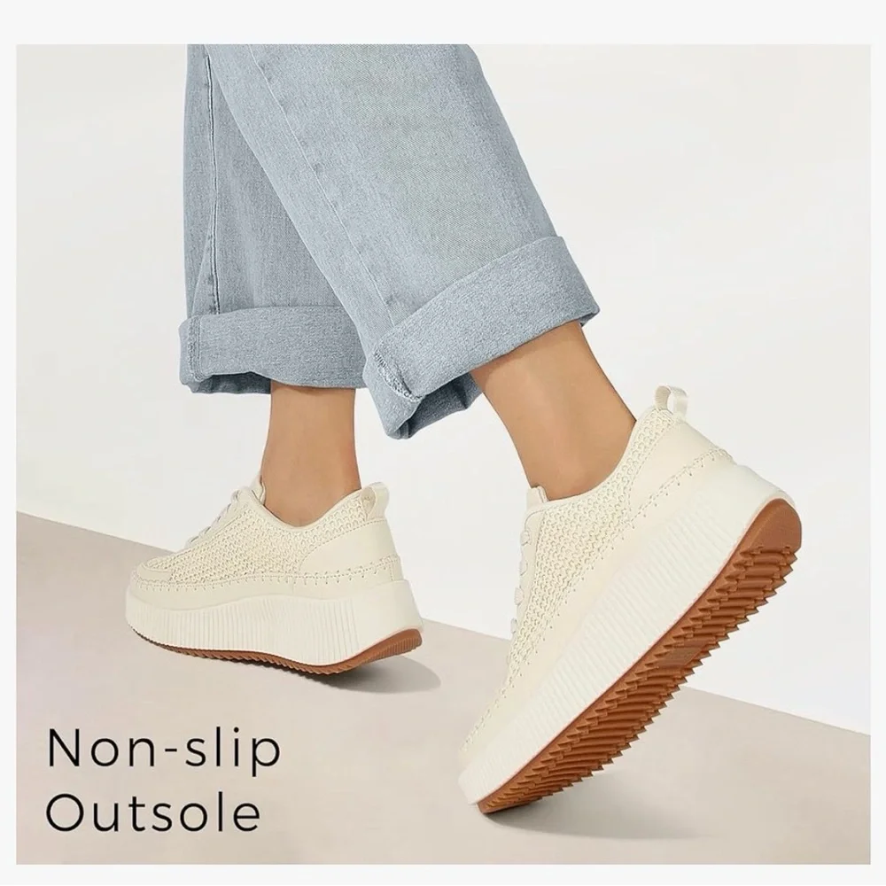 Elegant Cream Platform Sneakers for Women - Picture 2 of 10